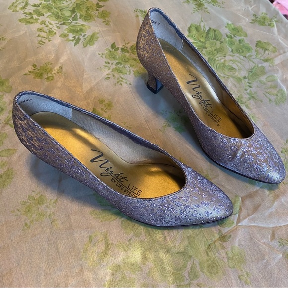 VINTAGE Purple Cheetah Glitter Heels Size 5.5 - Picture 2 of 8